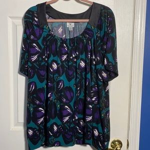 Worthington Women Floral Stretch Short Sleeve Top 3X